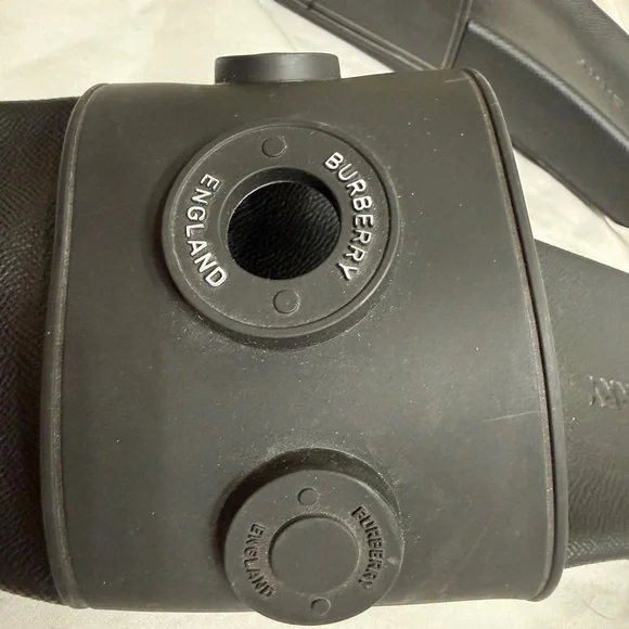 Burberry Black Rubber Slides Size 46 (US 12/13) Logo Designer Sandals - Picture 3 of 11